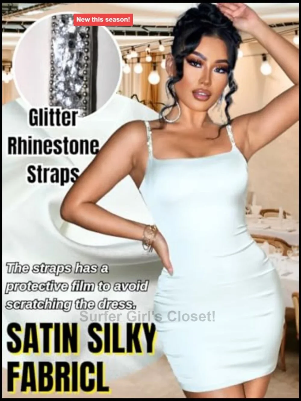 Rhinestone Straps Low Back Bodycon Mini Dress, Sexy Club Party Night Out